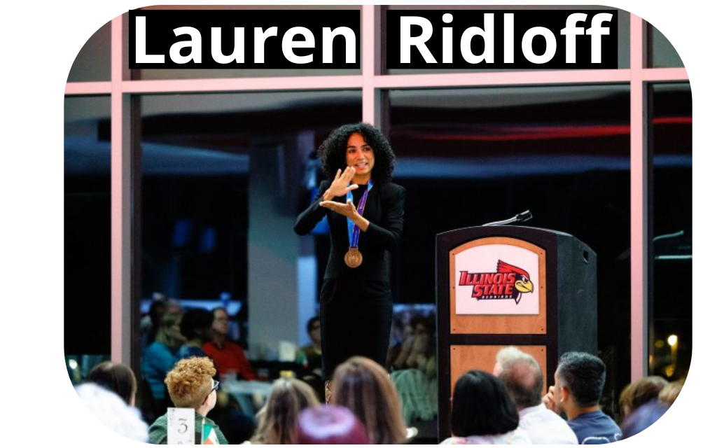 Lauren Ridloff talking with audience at Illinois State's Latino and Disability Awareness Cultural Dinner